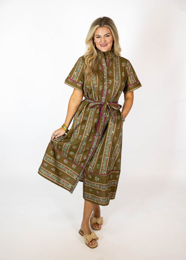 Brown Aztec Midi Dress