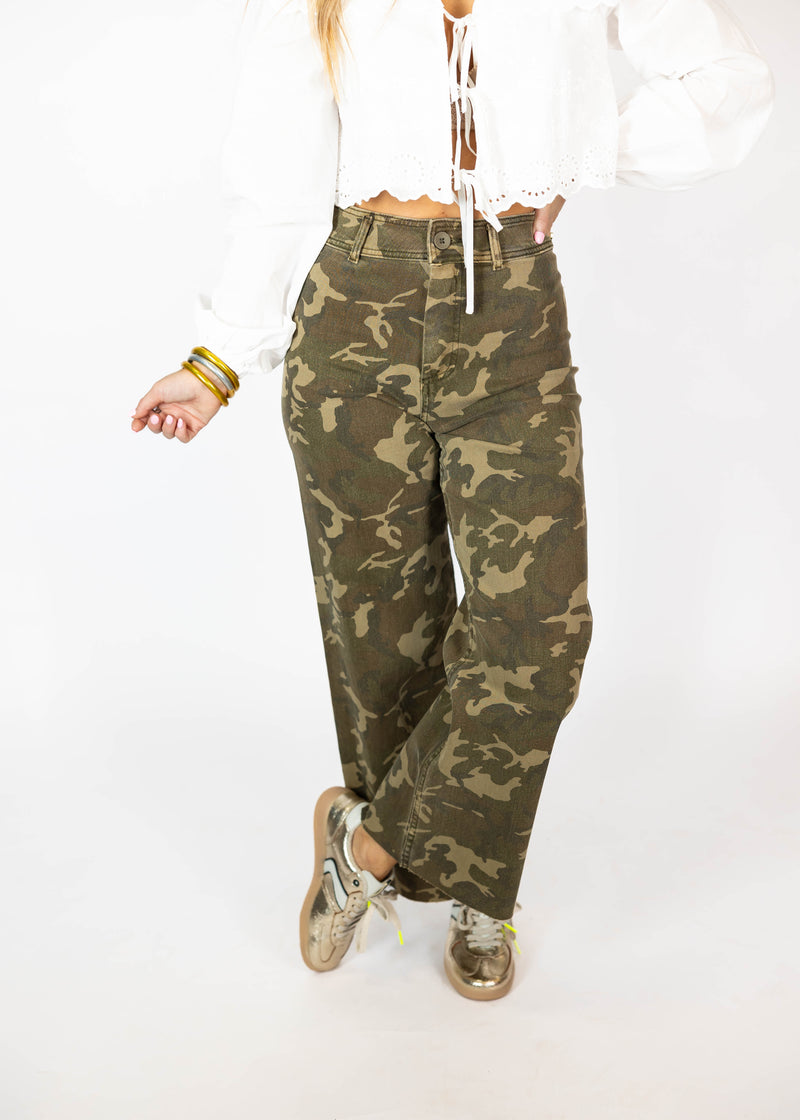 Camo Print Wide Leg Pants