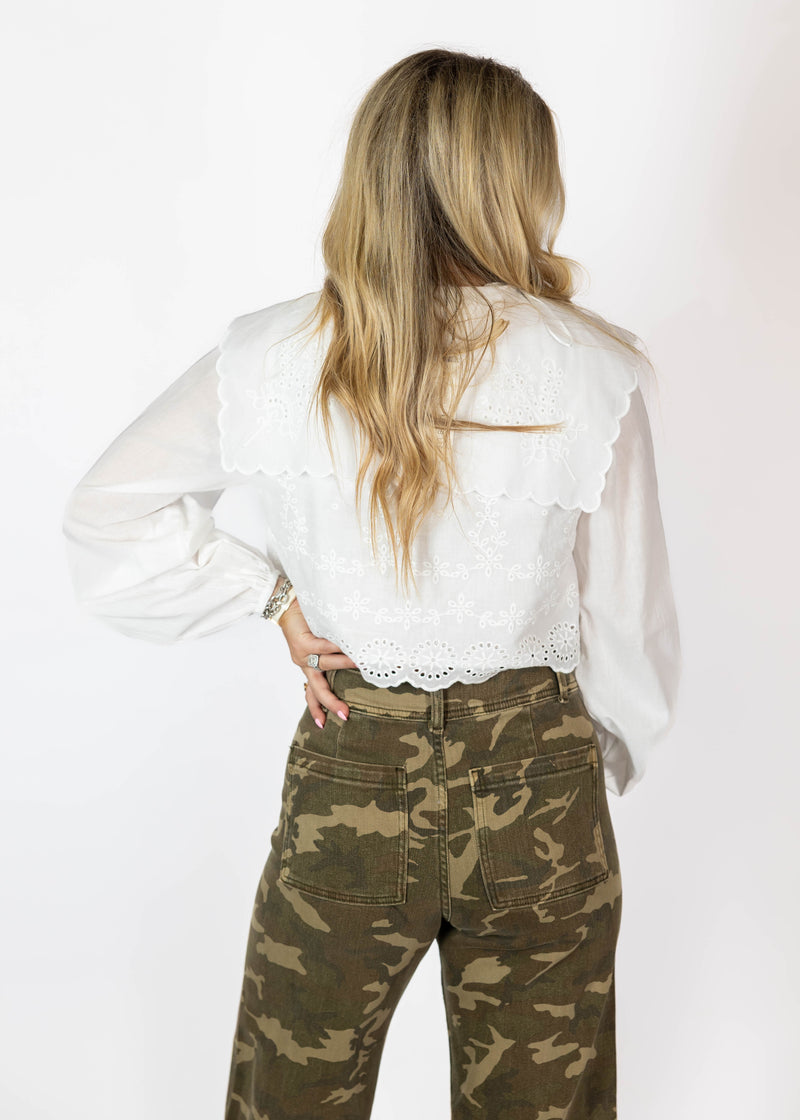 White Eyelet Tie Front Top