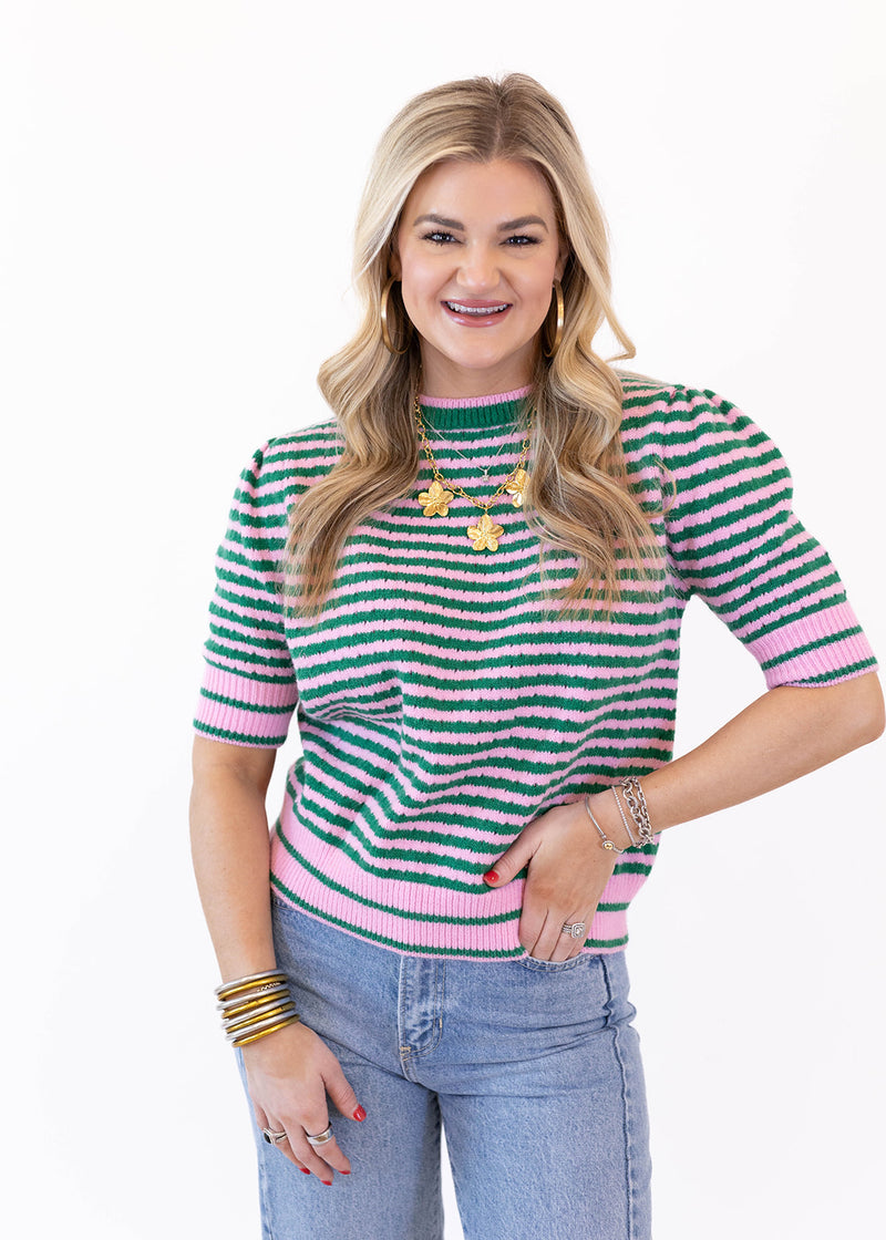 Pink/Green Short Sleeve Sweater