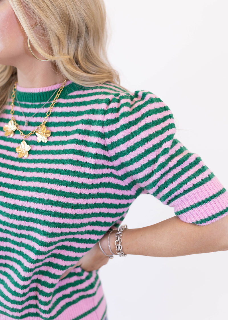 Pink/Green Short Sleeve Sweater