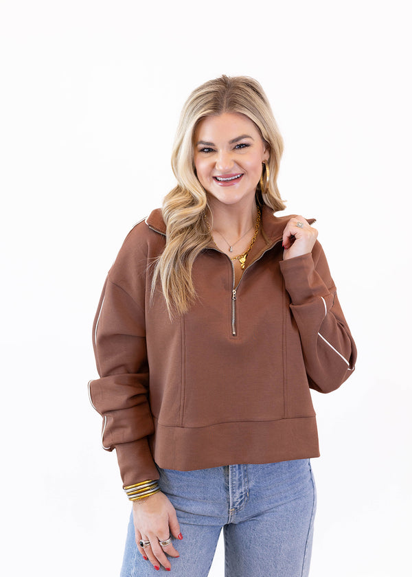 Chocolate Brown Half Zip Top