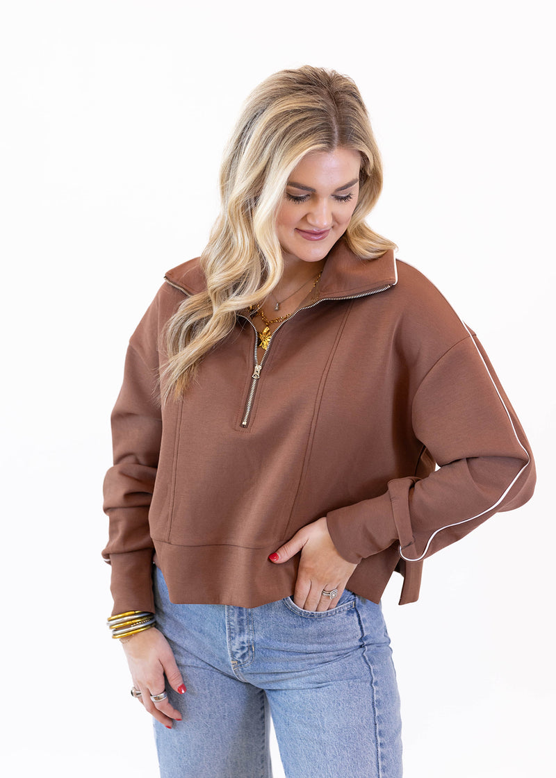 Chocolate Brown Half Zip Top