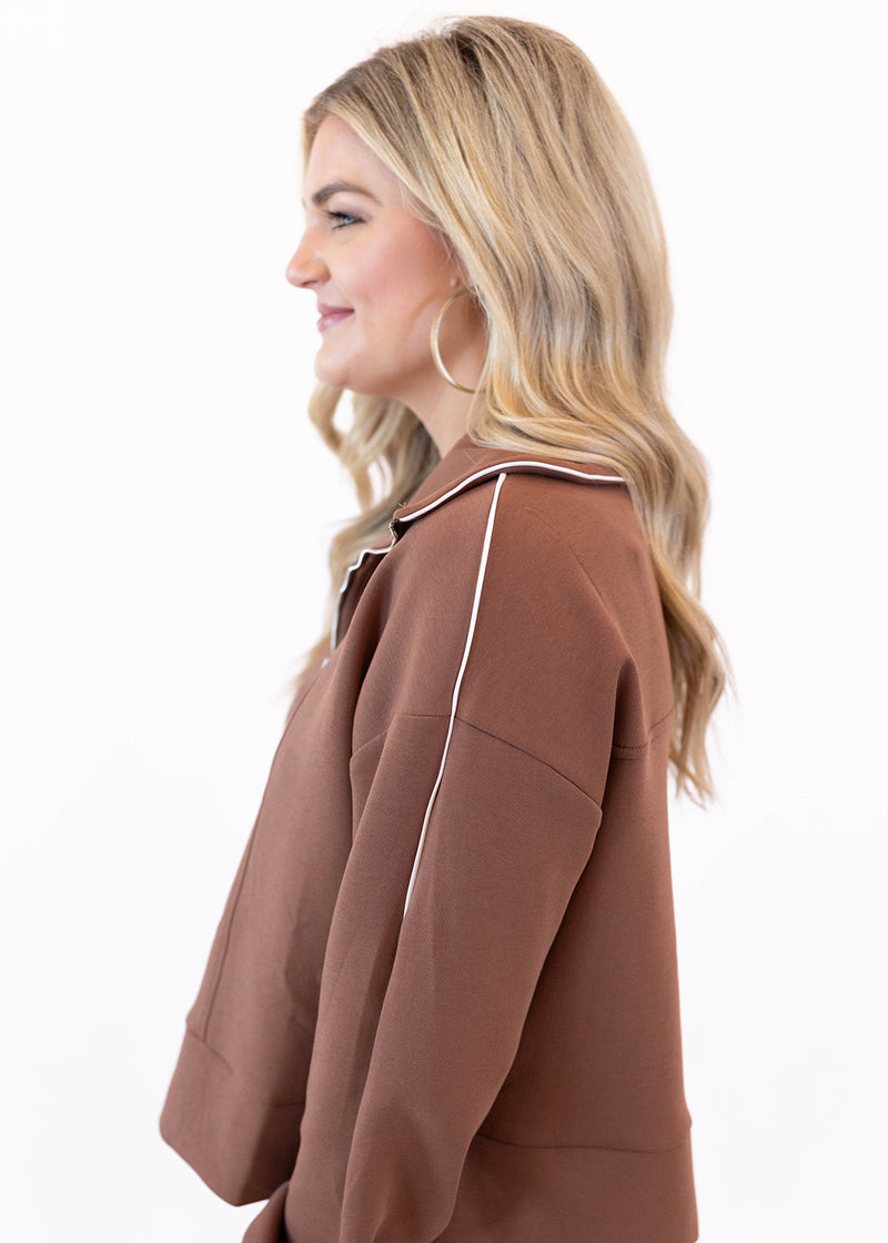 Chocolate Brown Half Zip Top