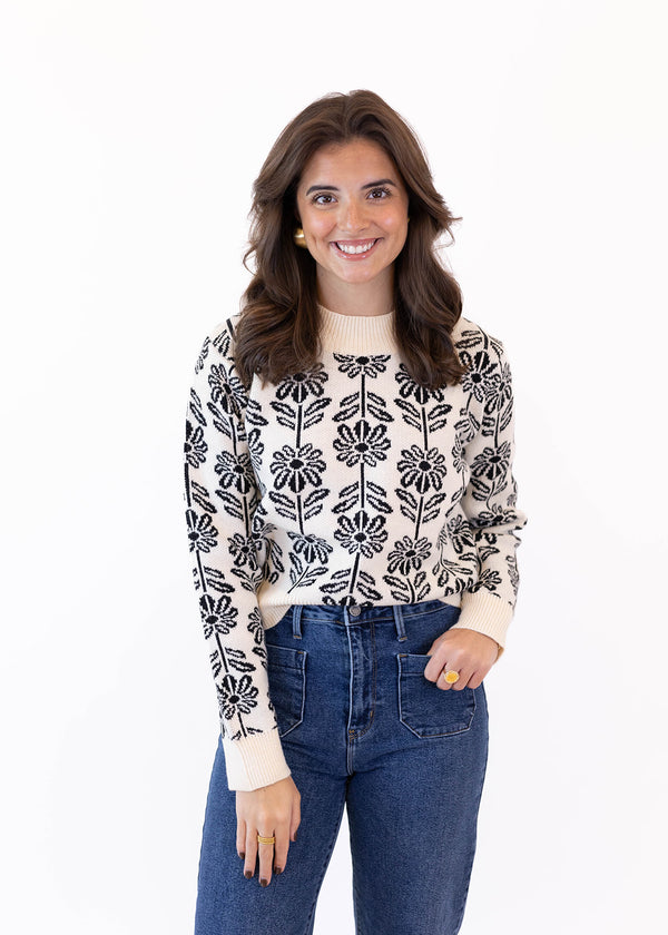 Black and White Flower Sweater