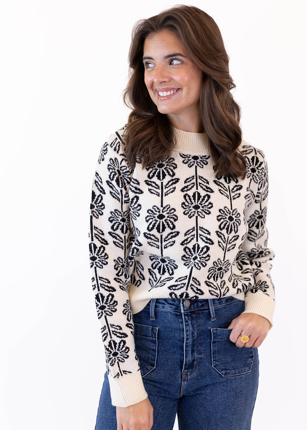 Black and White Flower Sweater