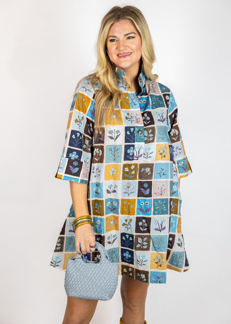 Blue Tile Mini Dress