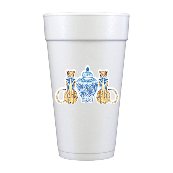 Chinoiserie Leopards Full Color Foam Cups - Girly