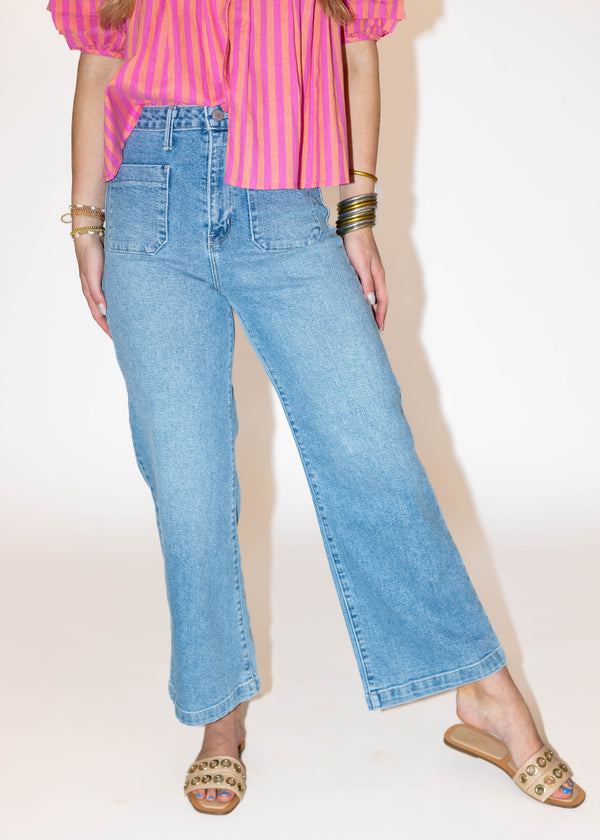 Patch Pocket Wide Leg Jean- Light Denim