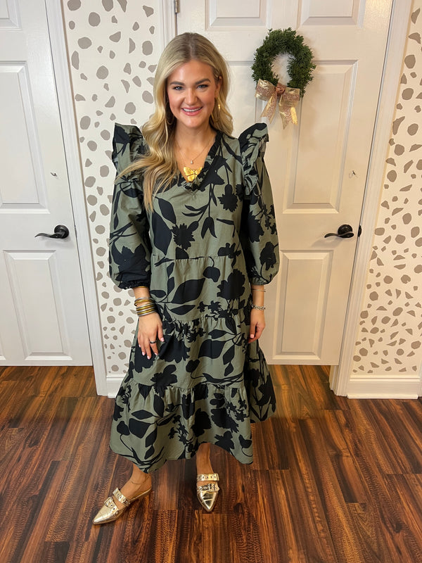 Olive Floral Priscilla Dress