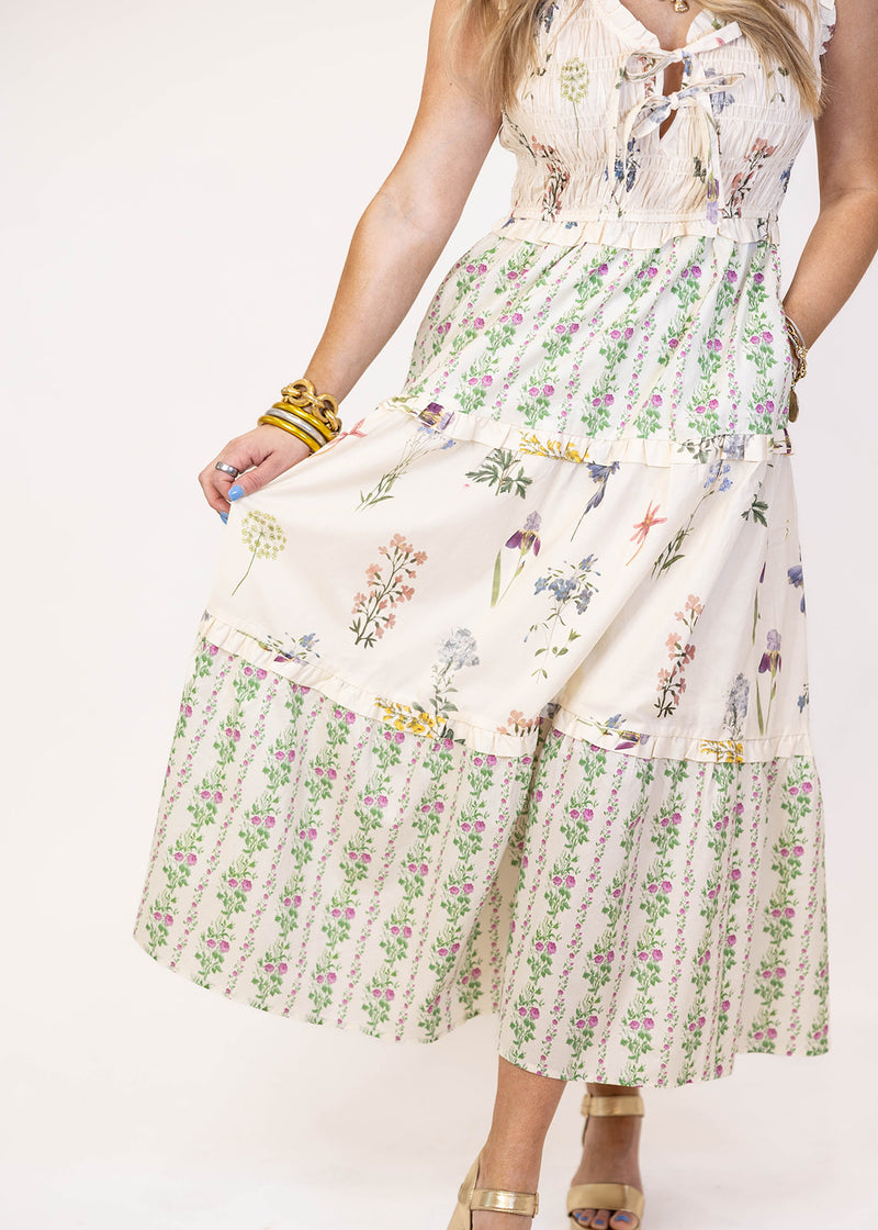 Cream Floral Midi Dress