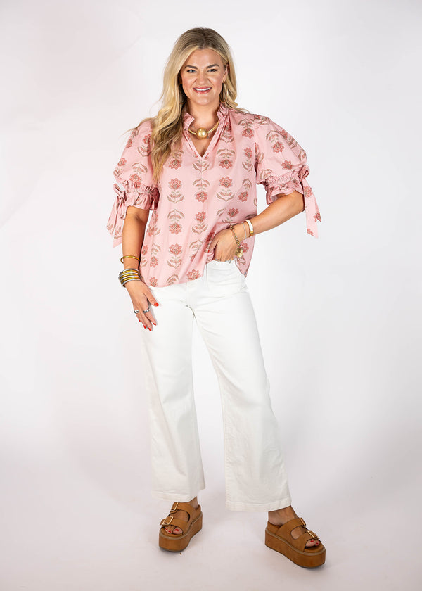 Salmon Pink Floral Top