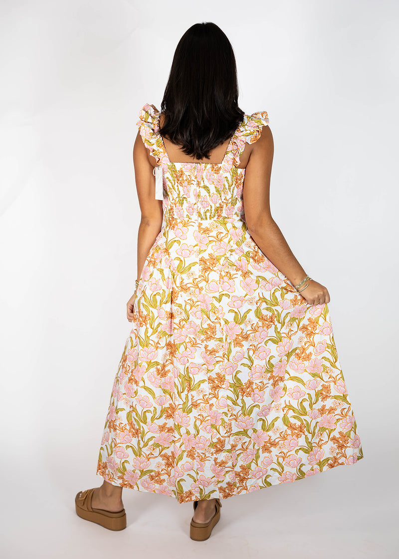 Peach Floral Midi Dress