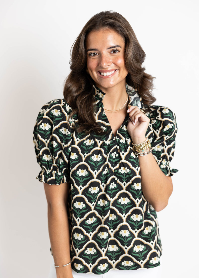 Diedra Top: Black Floral