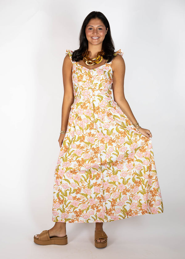 Peach Floral Midi Dress