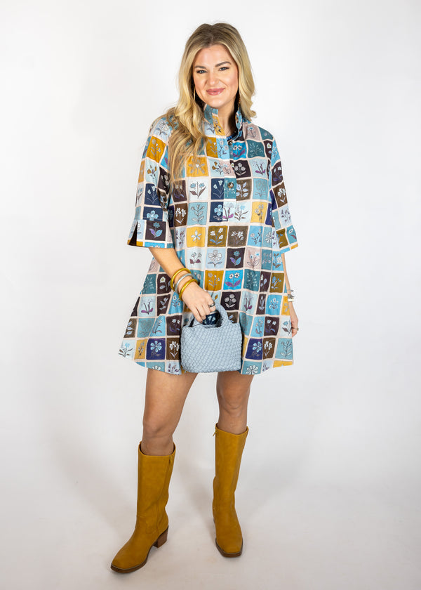 Blue Tile Mini Dress