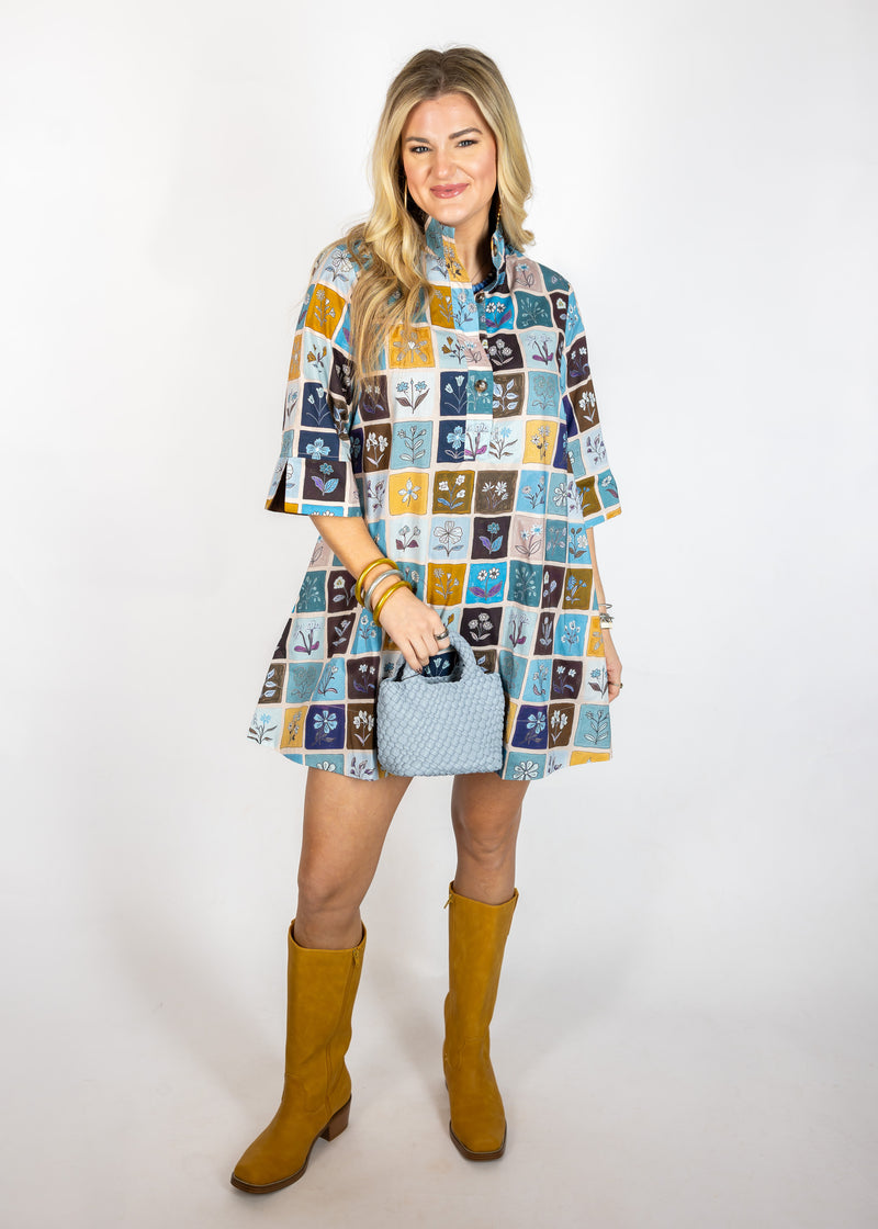 Blue Tile Mini Dress