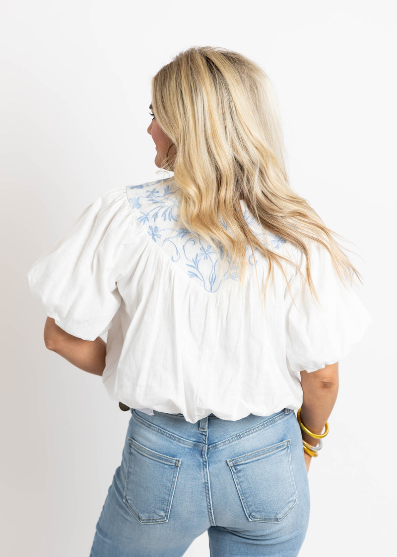Baby Blue Embroidered Top