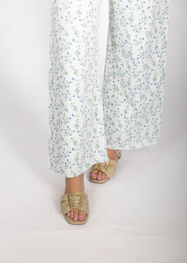 Gold Buckle Linen Heel