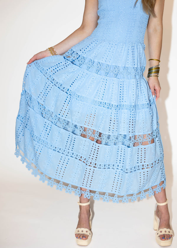 Chambray Eyelet Tube Dress