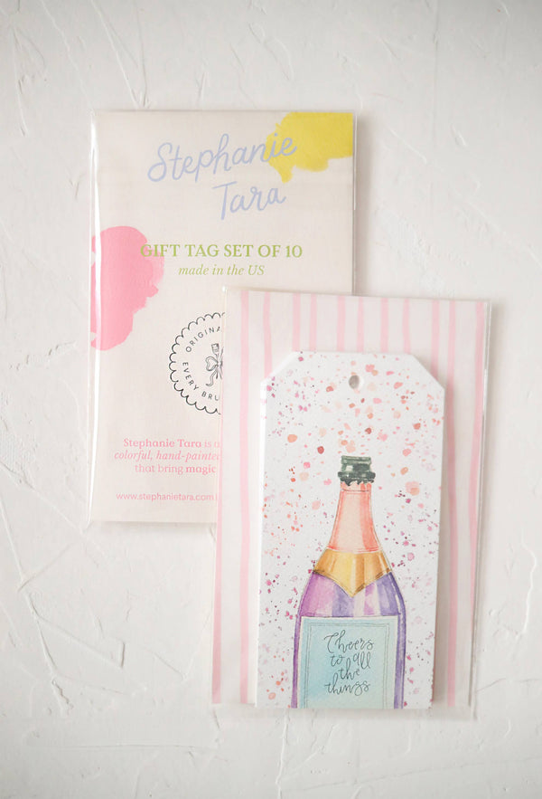 LONG gift tag sets for presents, champagne bottle