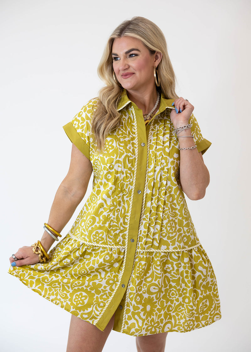 Printed Chartreuse Mini Dress