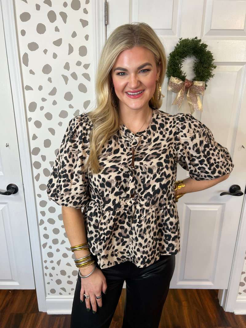 Leopard Bow Tie Top