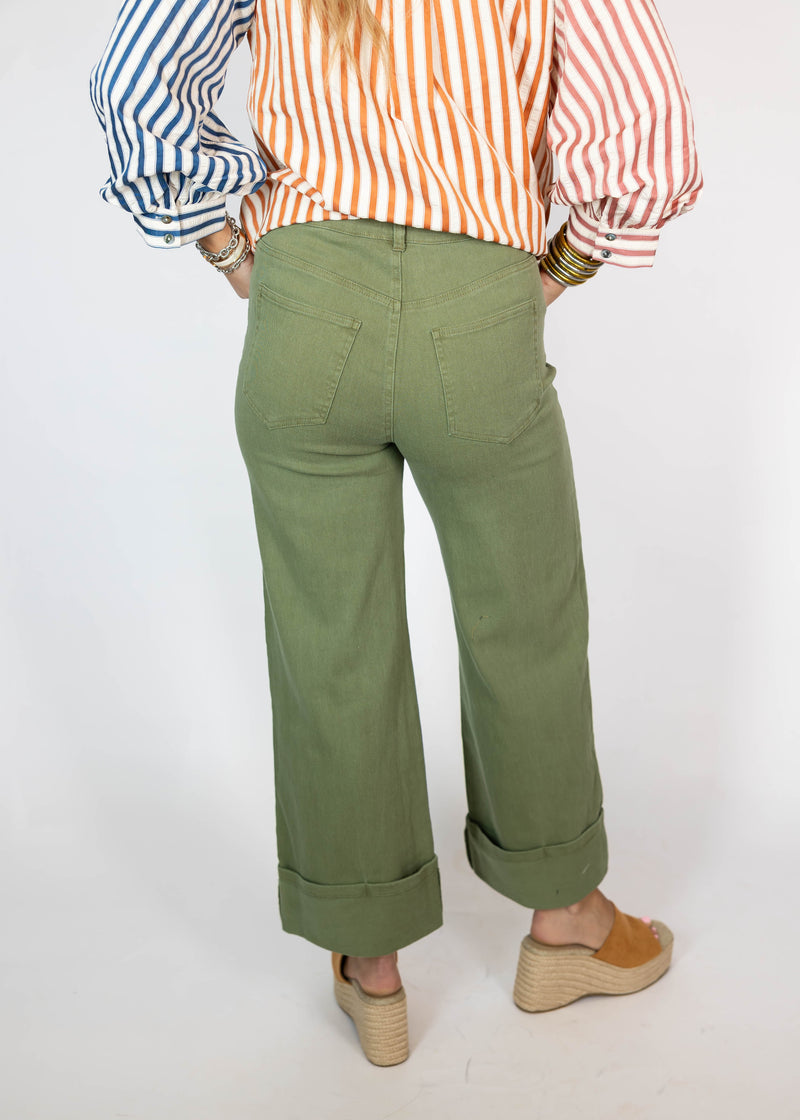 Folded Hem Olive Pants