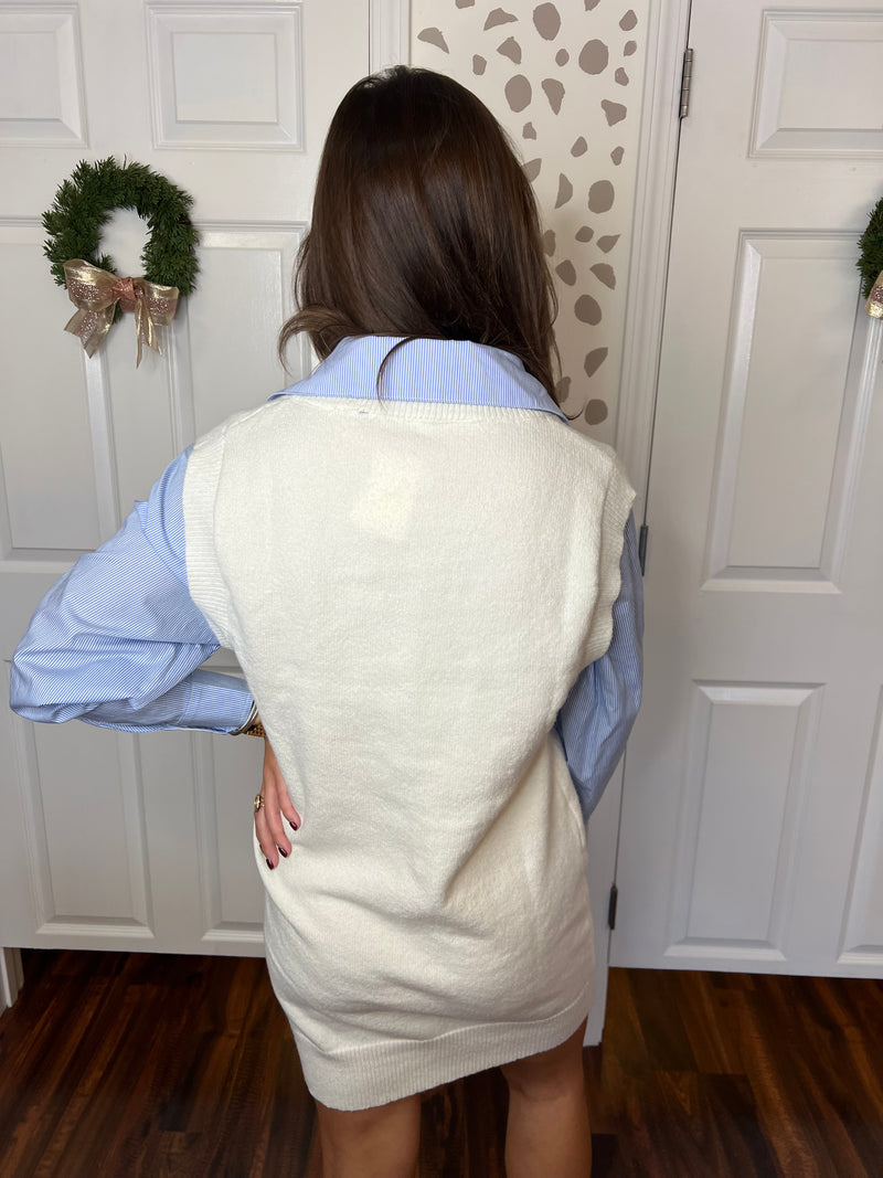 Cream/Blue Sweater Dress