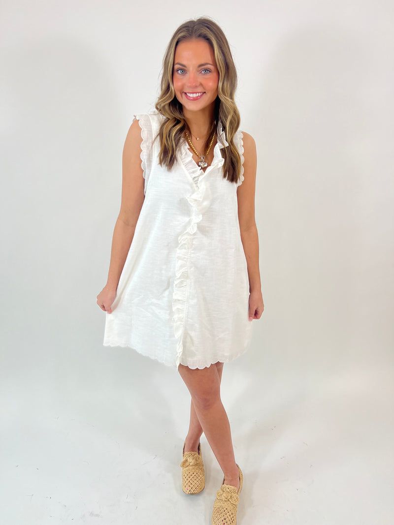 Whimsical White Scalloped Mini Dress