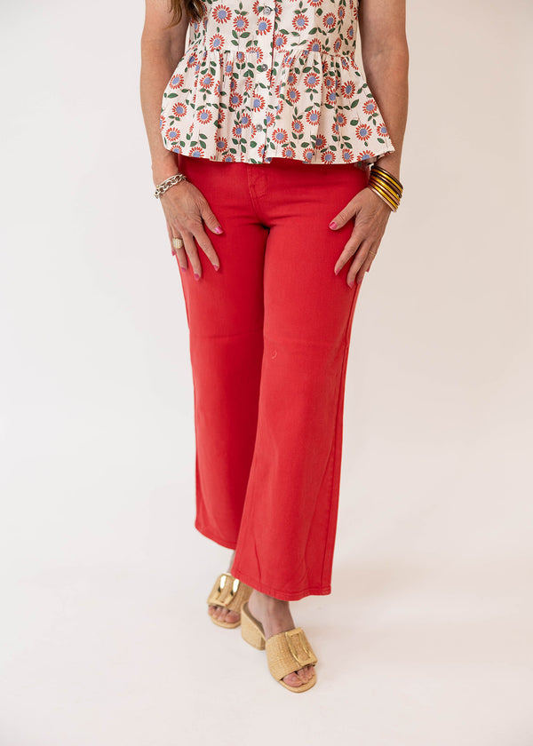 Cherry Red Wide Leg Pants