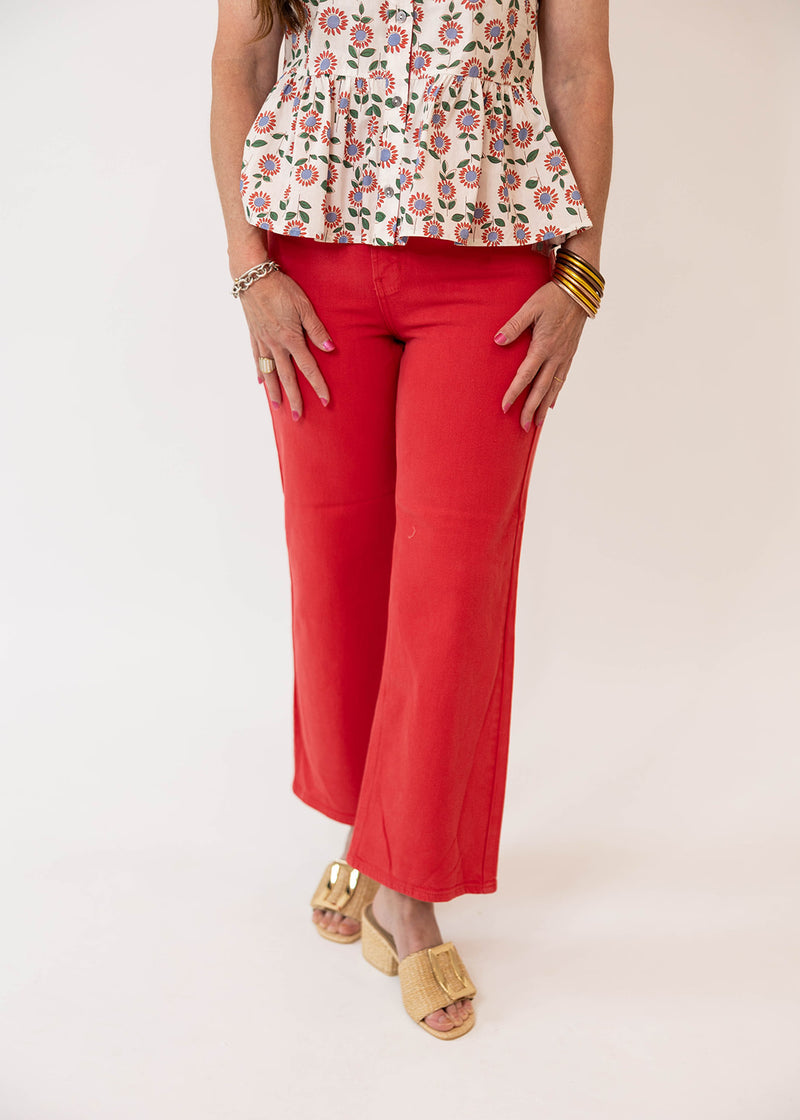 Cherry Red Wide Leg Pants