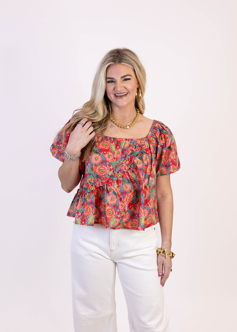 Asymmetric Red Ruffle Top