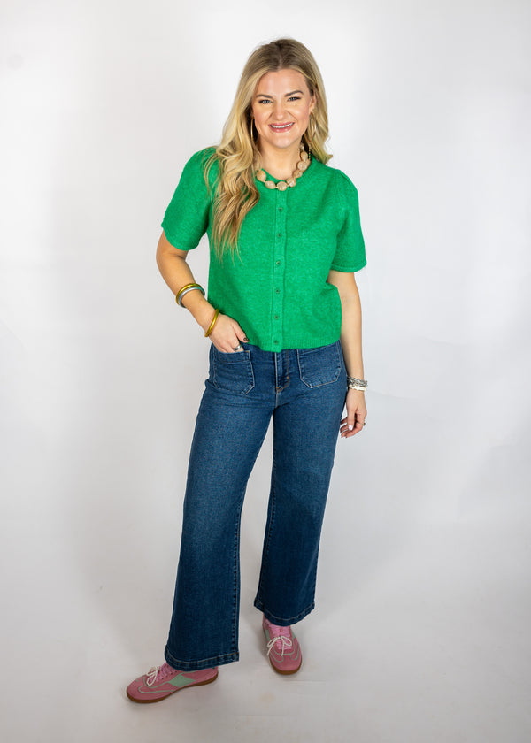 Apple Green Short Sleeve Cardigan