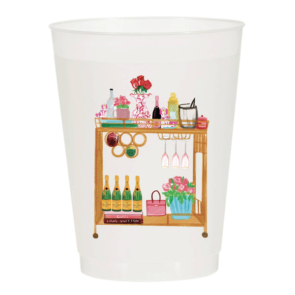 Watercolor Bar Cart Frosted Cups: Pack of 10