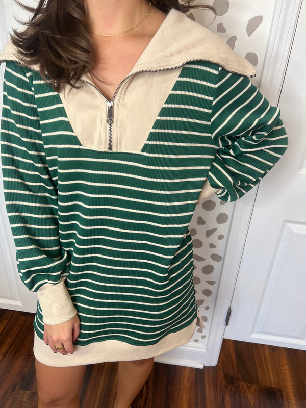 Green Stripe Casual Dress