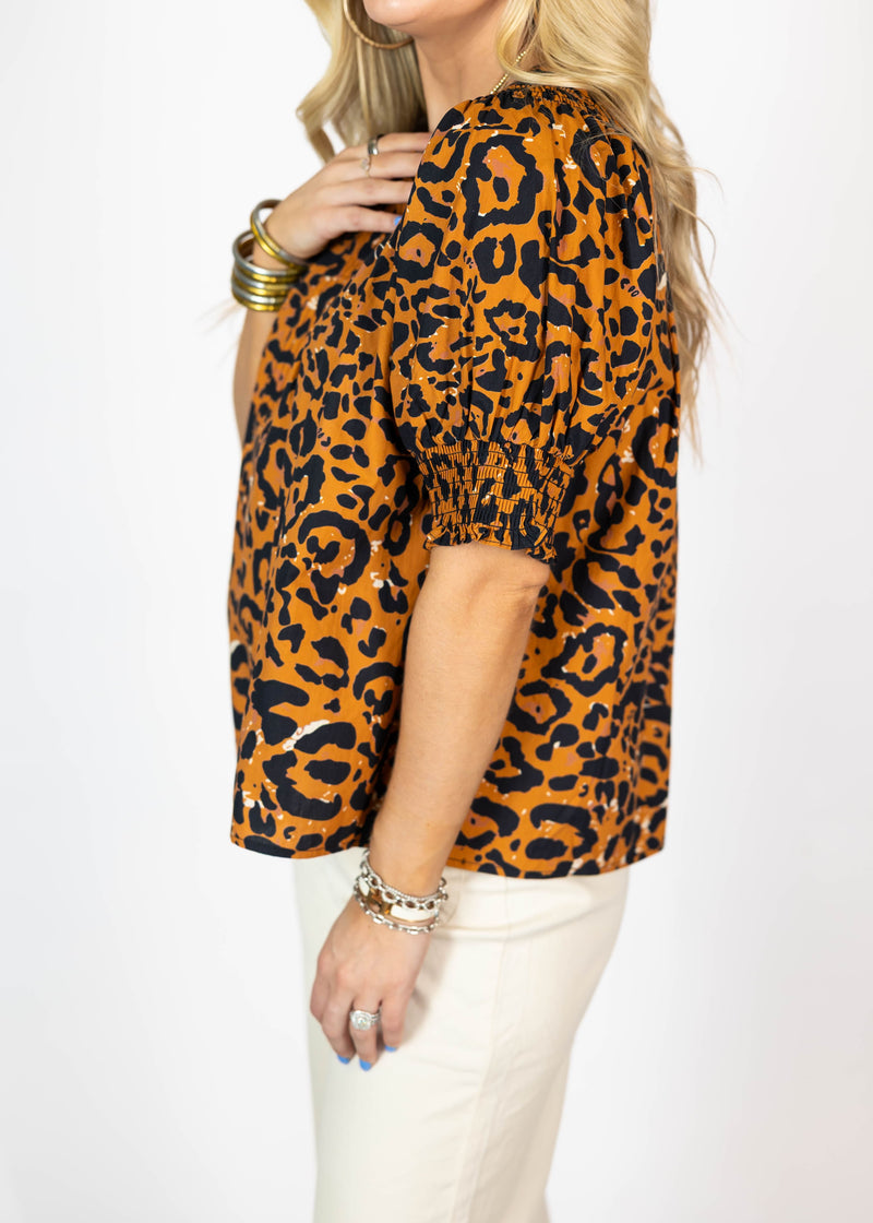 Burnt Orange Leopard Print Top