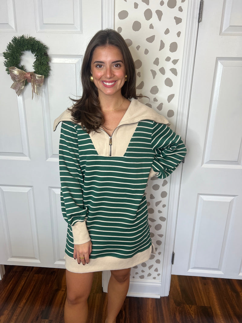 Green Stripe Casual Dress