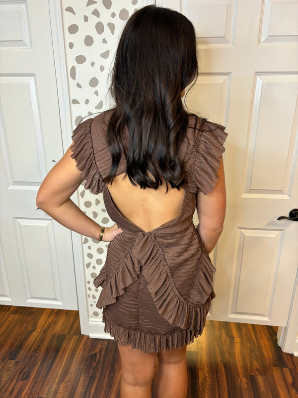 Brown Ruffle Mini Dress