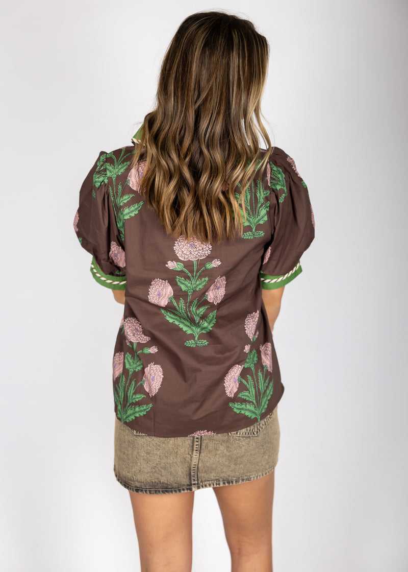 Green and Brown Floral Top