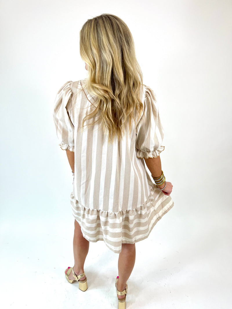 Taupe Stripe Mini Dress