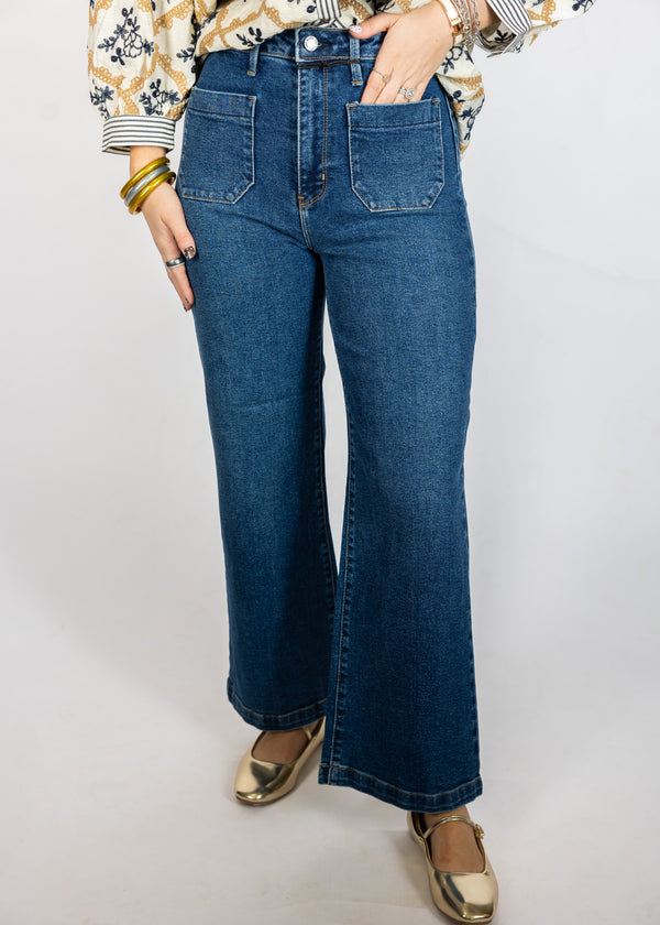 Dark Denim Patch Pocket Wide Leg Jean
