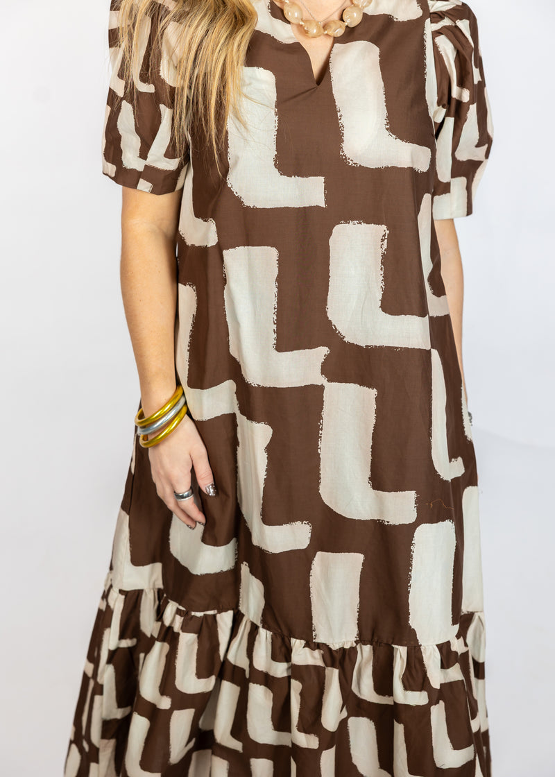 Brown Geo Midi Dress