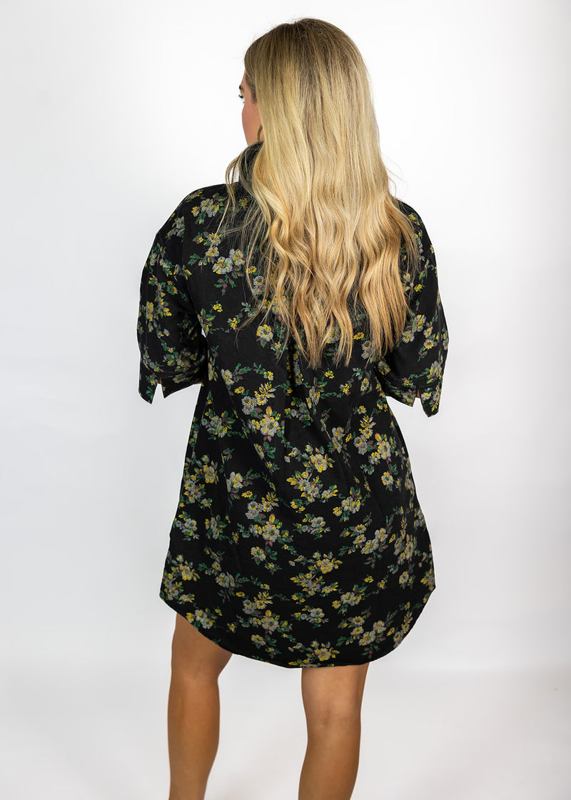 Black Floral Denim Mini Dress