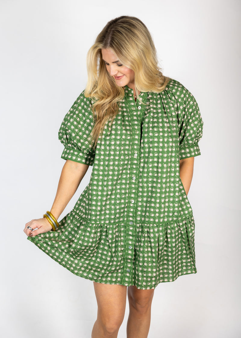Green Tile Mini Dress
