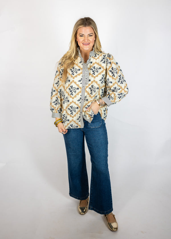 Embroidered Navy Top