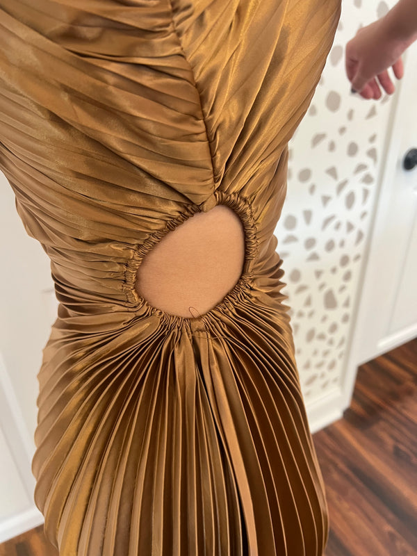 Camel Pleated Asymetrical Dress