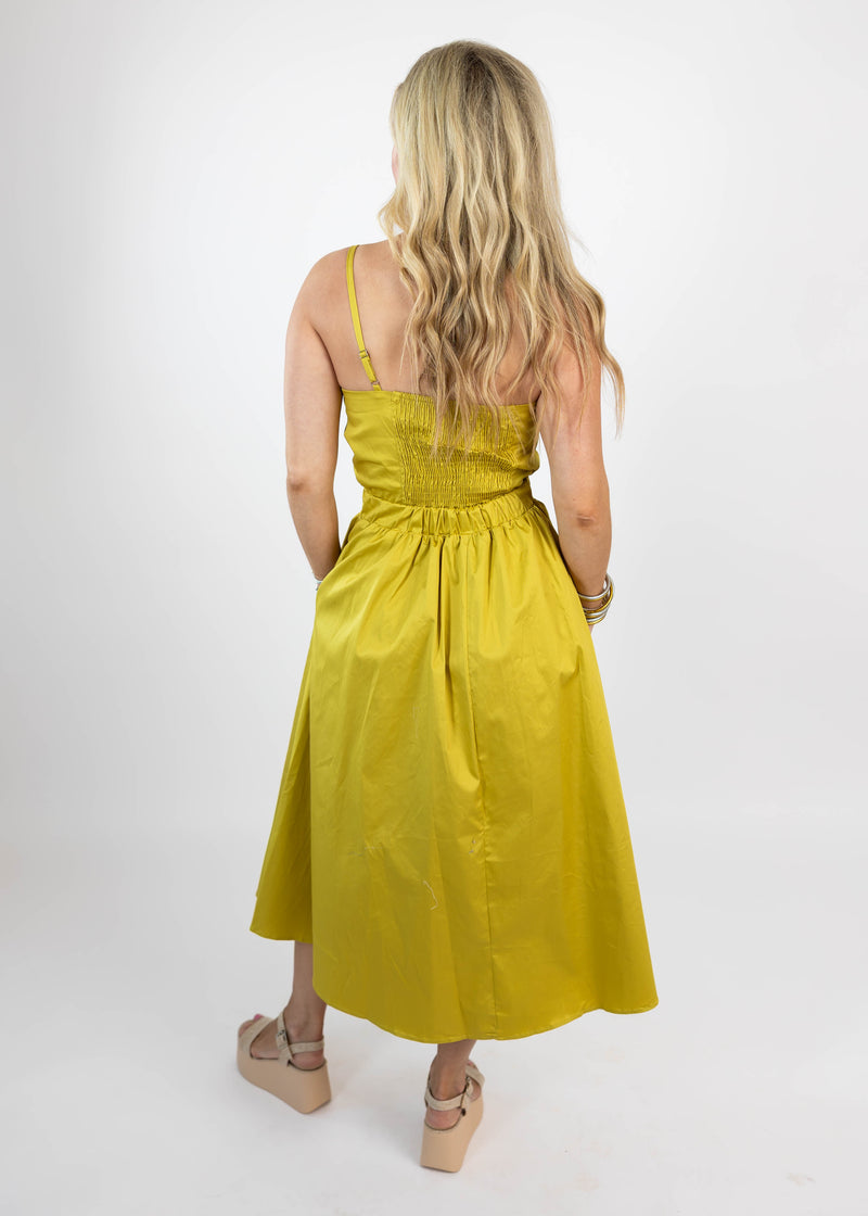 Chartreuse Knot Twist Midi Dress