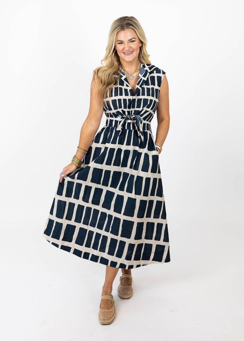 Navy Tile Midi Dress: Large