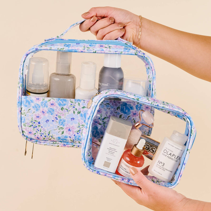 Clearly Chic Cosmetic Bag Set-Secret Garden Blue